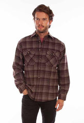 Scully Leather 80% Wool 20% Viscose Chocolate-Port Wool Blend Flannel Heavy Weight Shirt - Scully Leather