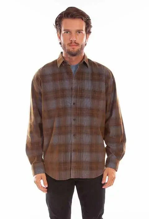 Scully Leather Farthest Point Blue-Brown Y/D Corduroy Plaid Shirt - Scully Leather - Flyclothing LLC