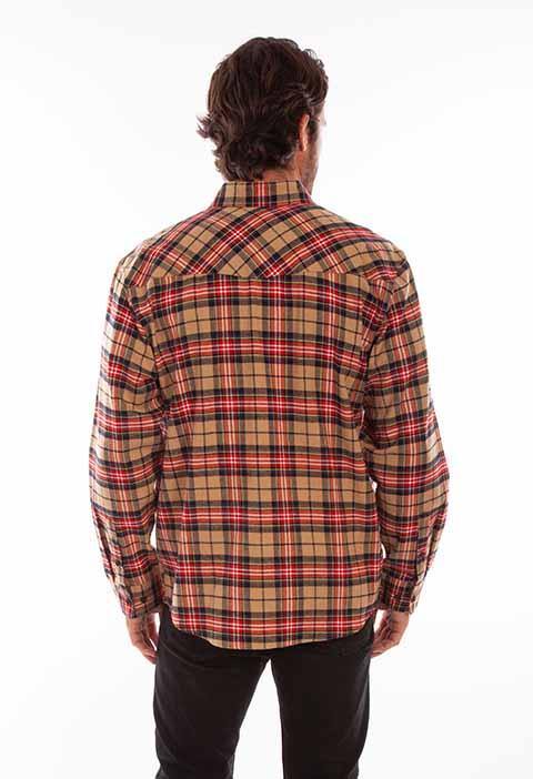 Scully Leather 100% Cotton Tan Plaid Cotton Flannel Shirt - Scully Leather