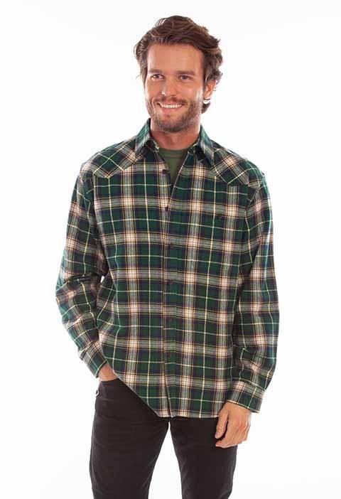 Scully Leather 100% Cotton Hunter Green Plaid Cotton Flannel Shirt - Scully Leather