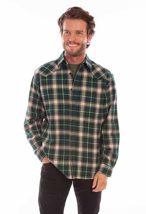 Scully Leather 100% Cotton Hunter Green Plaid Cotton Flannel Shirt - Flyclothing LLC