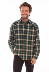 Scully Leather 100% Cotton Hunter Green Plaid Cotton Flannel Shirt - Scully Leather