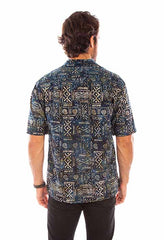 Scully Leather Farthest Point Navy Batik Tribal Pattern Shirt