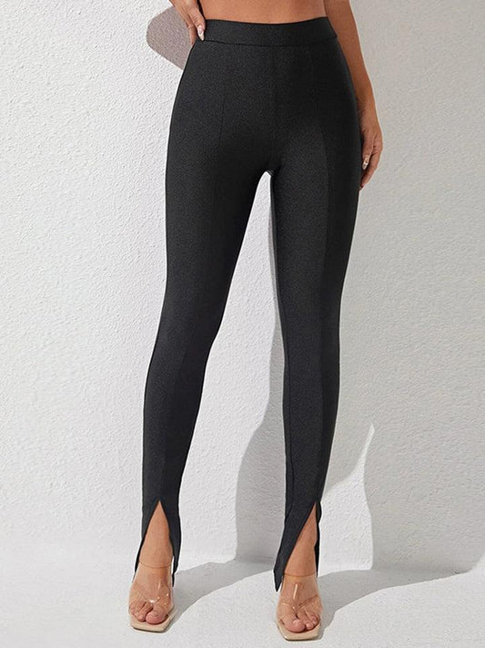 High Waist Slit Skinny Pants - Trendsi