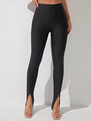 High Waist Slit Skinny Pants - Trendsi