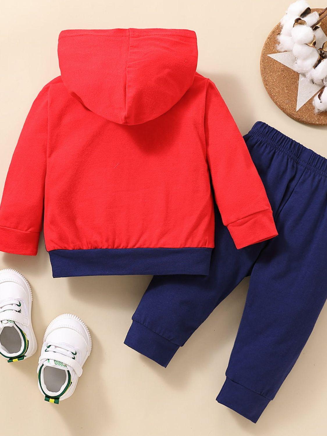 Baby Color Block Graphic Hoodie and Joggers Set - Flyclothing LLC