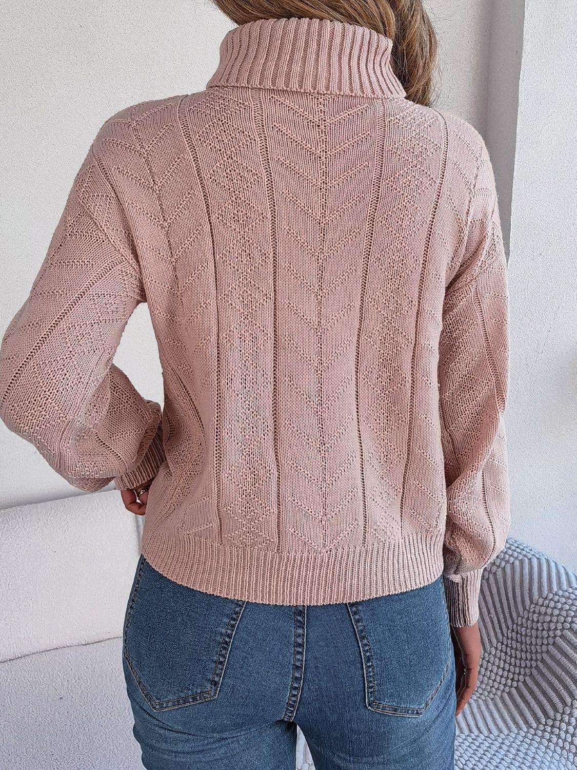 Cable-Knit Turtleneck Sweater - Trendsi