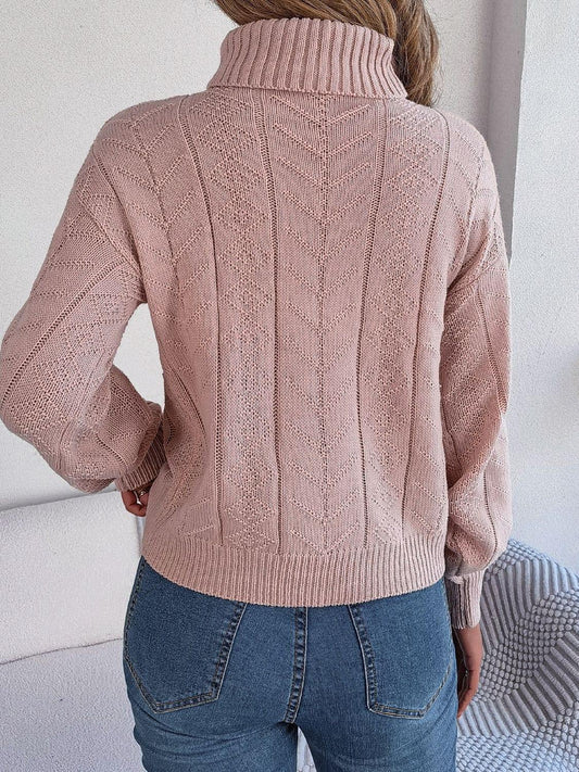 Cable-Knit Turtleneck Sweater - Trendsi