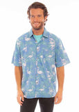 Scully Leather Farthest Point Capri Blue Hawaiian Flamingos & Leaves - Scully Leather