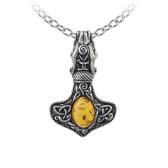 Alchemy Gothic Amber Dragon Thorhammer Pendant - Alchemy Gothic