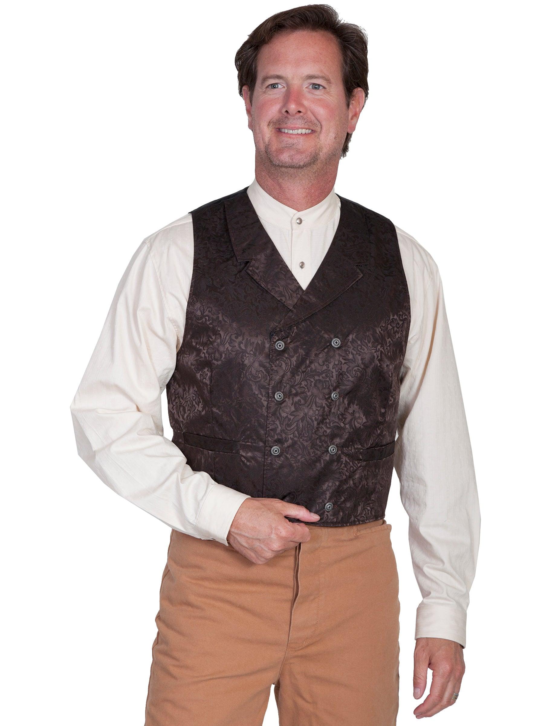 Scully Leather Chocolate Floral Silk Double Breasted Mens Vest - Flyclothing LLC