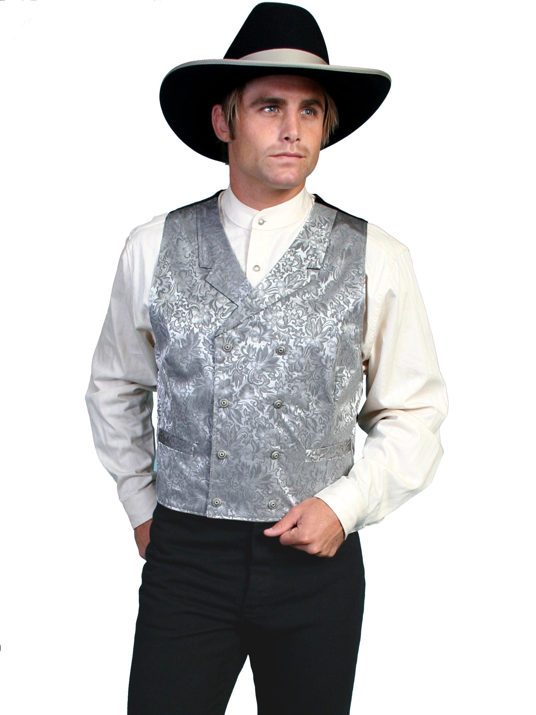 Scully Leather Grey Floral Silk Double Breasted Mens Vest - Flyclothing LLC