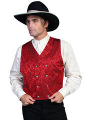Scully Leather Red Floral Silk Double Breasted Mens Vest - Flyclothing LLC
