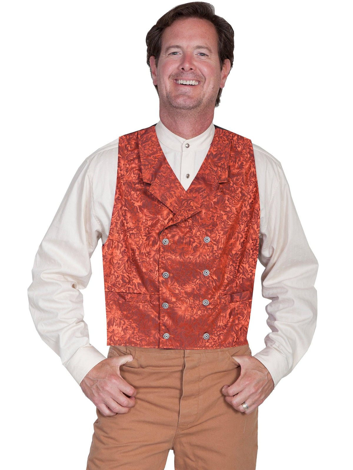 Scully Leather Rust Floral Silk Double Breasted Mens Vest - Flyclothing LLC