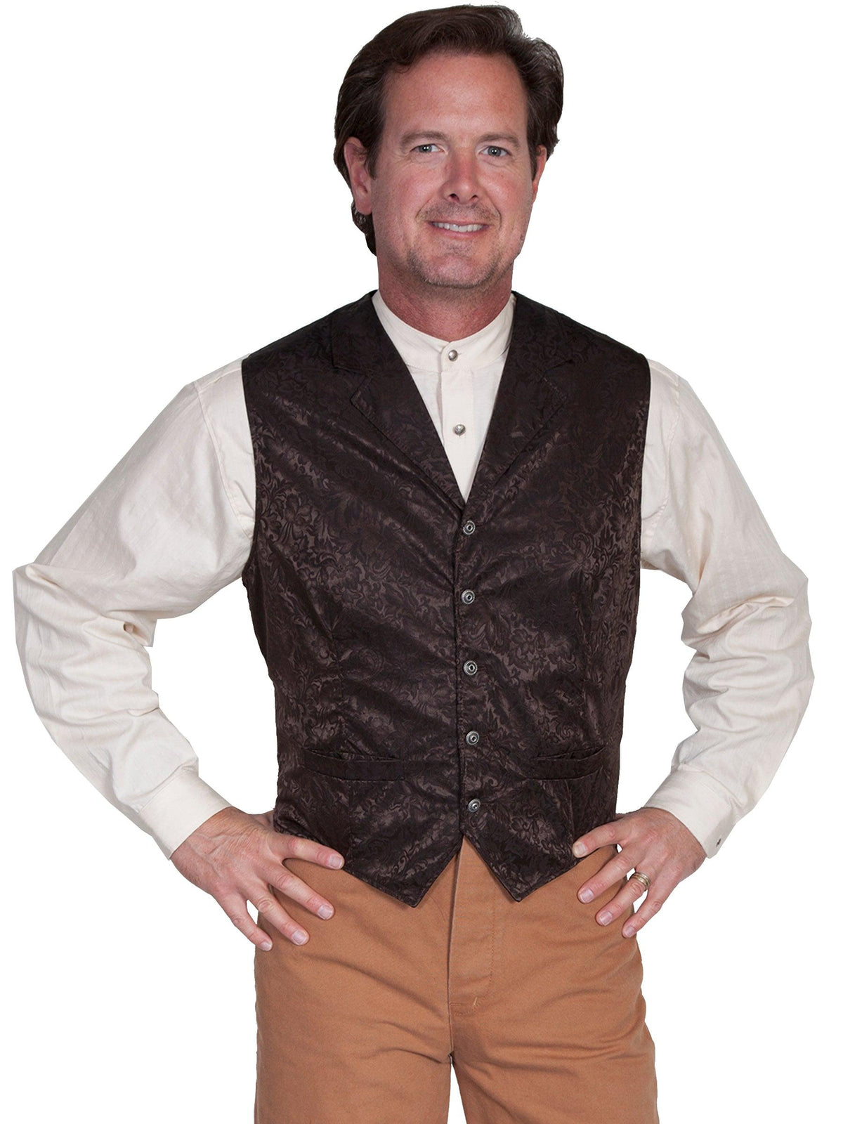 Scully CHOCOLATE SILK FLORAL SINGLE BREASTED VEST - Flyclothing LLC