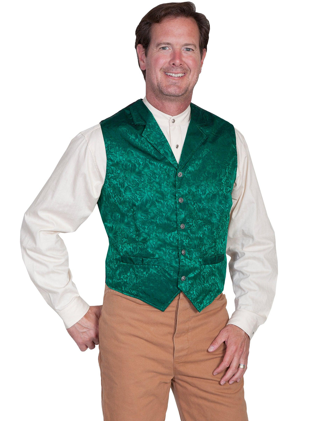 Scully Leather Hunter Green Silk Flor Single Breasted Mens Vest - Flyclothing LLC
