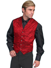 Scully Leather Red Silk Flor Single Breasted Mens Vest - Flyclothing LLC