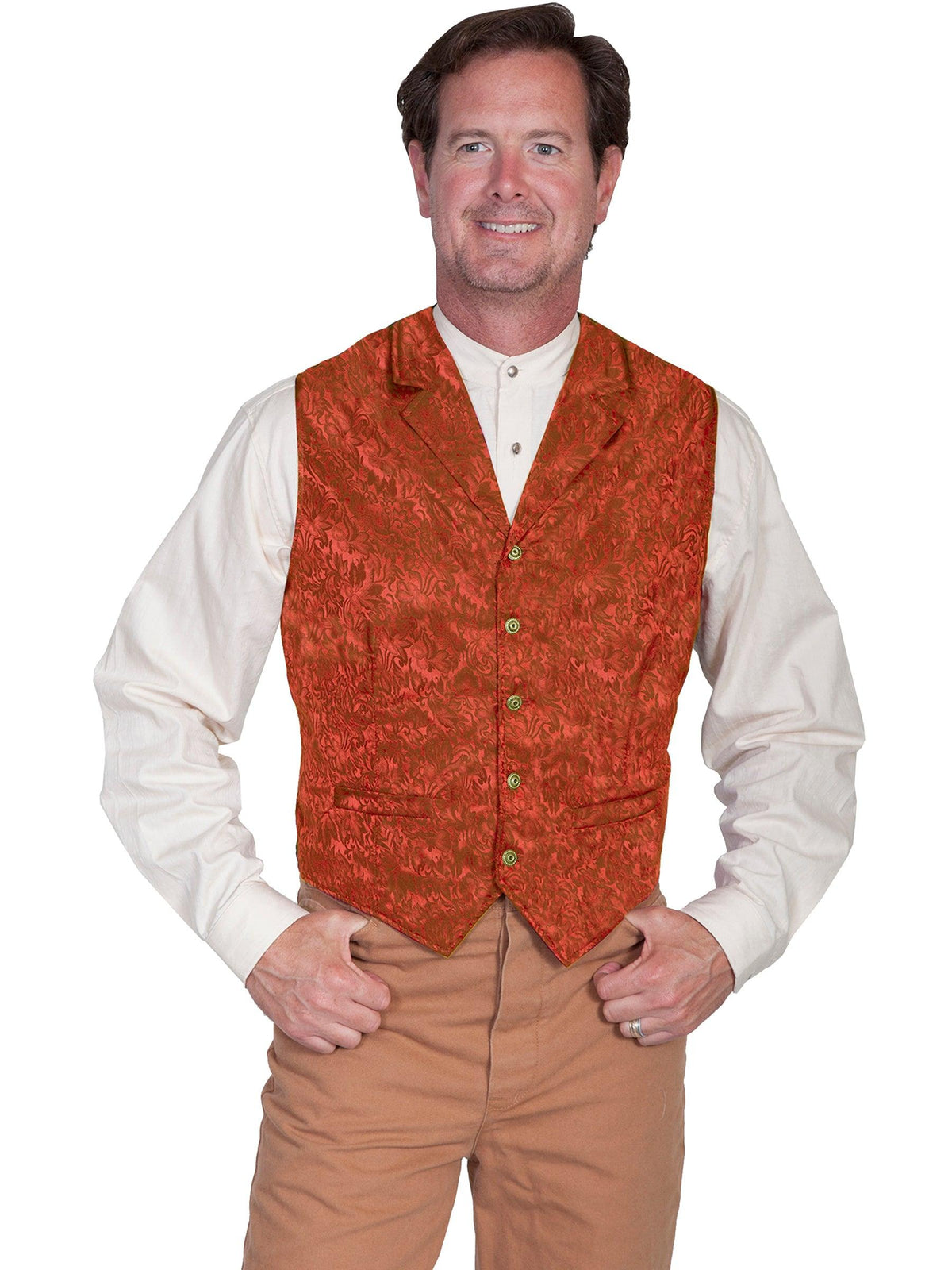 Scully RUST SILK FLORAL SINGLE BREASTED VEST - Flyclothing LLC