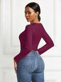 Round Neck Long Sleeve Bodysuit - Trendsi - Flyclothing LLC