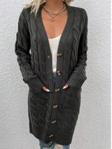 Cable-Knit Button Down Cardigan with Pockets - Trendsi - Flyclothing LLC