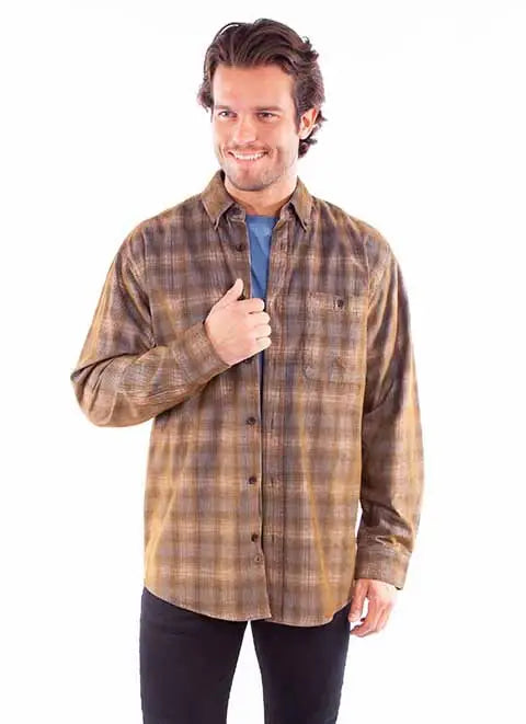 Scully Leather Farthest Point Blue-Brown Sherpa Lined Corduroy Shirt-Jacket - Scully Leather - Flyclothing LLC