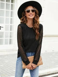 Waffle-Knit Round Neck Long Sleeve Blouse - Trendsi