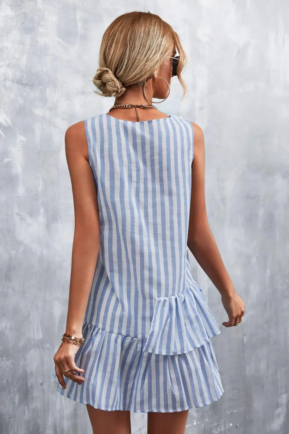 Striped Layered Sleeveless Dress - Trendsi - Flyclothing LLC