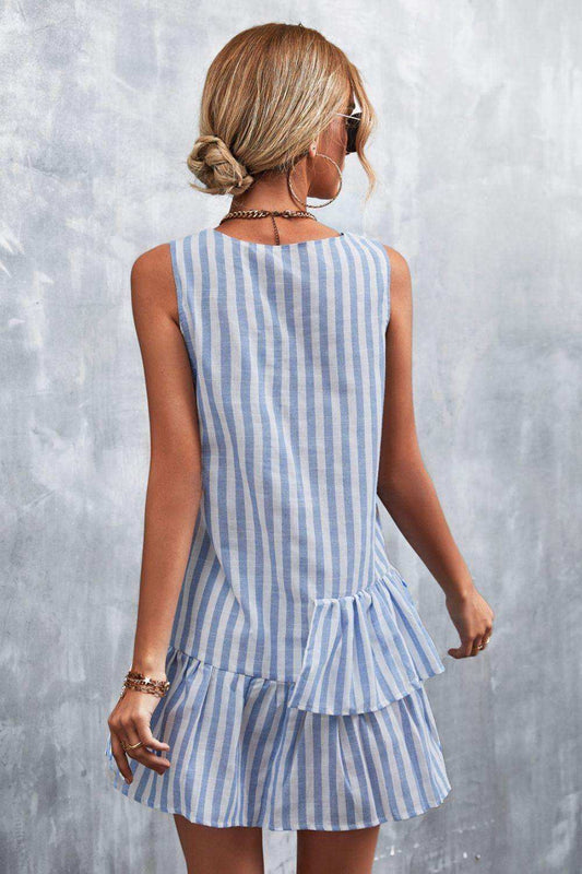 Striped Layered Sleeveless Dress - Trendsi - Flyclothing LLC