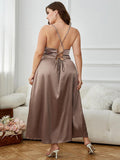 Plus Size Lace-Up Spaghetti Strap Split Night Dress - Trendsi