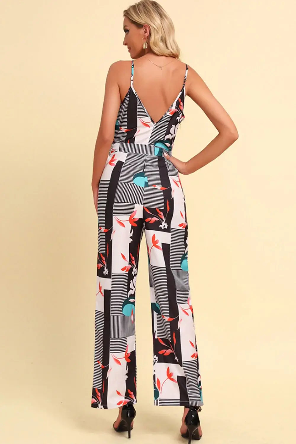 Printed Spaghetti Strap Tied Jumpsuit - Trendsi - Flyclothing LLC