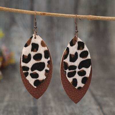 Leaf Shape Leather Dangle Earrings - Trendsi - Flyclothing LLC