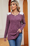 Eyelet Ribbed Round Neck Long Sleeve T-Shirt - Trendsi - Flyclothing LLC