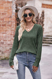V-Neck Long Sleeve Ribbed Top - Trendsi - Flyclothing LLC