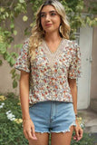 Floral V-Neck Short Sleeve T-Shirt - Trendsi - Flyclothing LLC