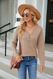 Cable-Knit Long Sleeve V-Neck T-Shirt - Trendsi - Flyclothing LLC