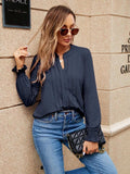 Pleated Notched Neck Flounce Sleeve Blouse - Trendsi - Flyclothing LLC