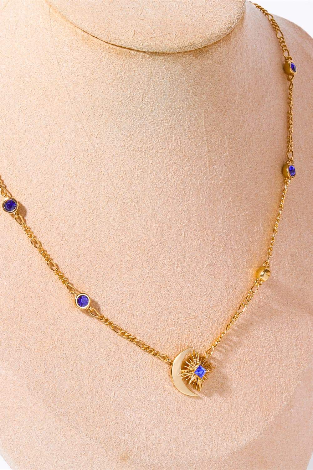 Moon & Star Shape Zircon Pendant Necklace - Trendsi - Flyclothing LLC