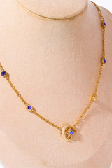 Moon & Star Shape Zircon Pendant Necklace - Trendsi - Flyclothing LLC