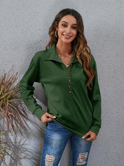 Half Button Dropped Shoulder Blouse - Trendsi