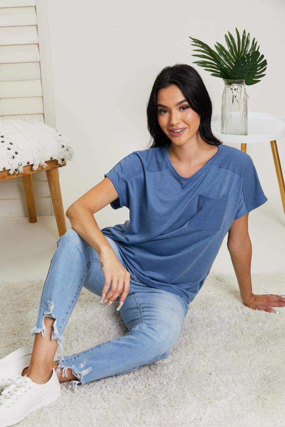 Sew In Love Stay and Chat Love Full Size Pocket Tee - Trendsi - Flyclothing LLC