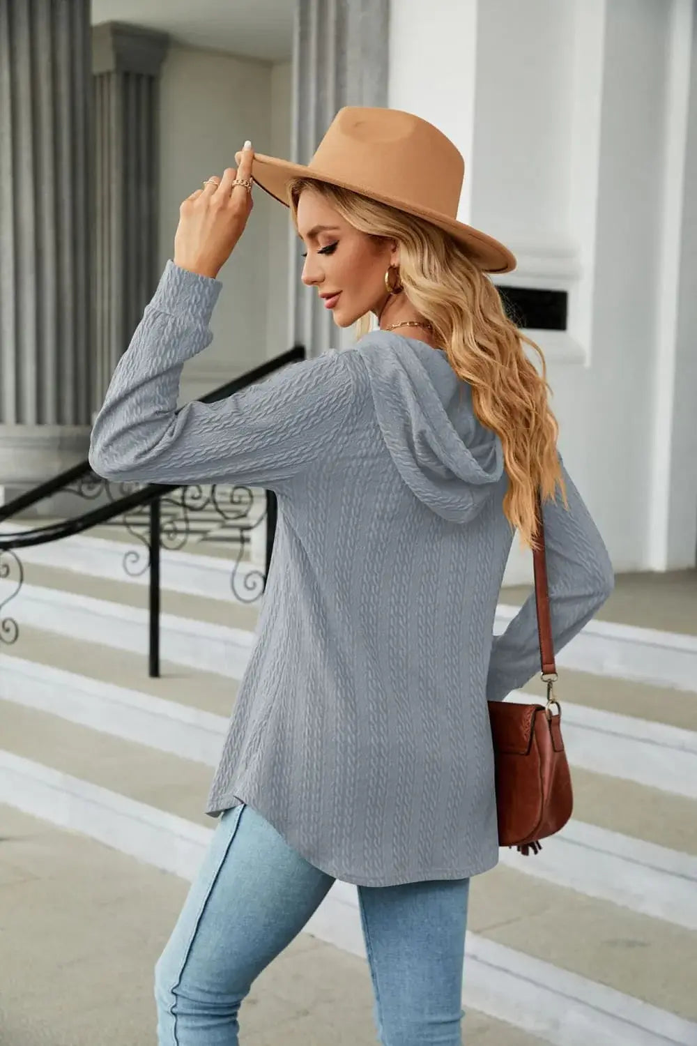 Long Sleeve Hooded Blouse - Trendsi - Flyclothing LLC