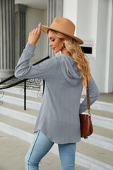 Long Sleeve Hooded Blouse - Trendsi