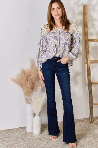 Hailey & Co Full Size Lace Detail Printed Blouse - Trendsi - Flyclothing LLC