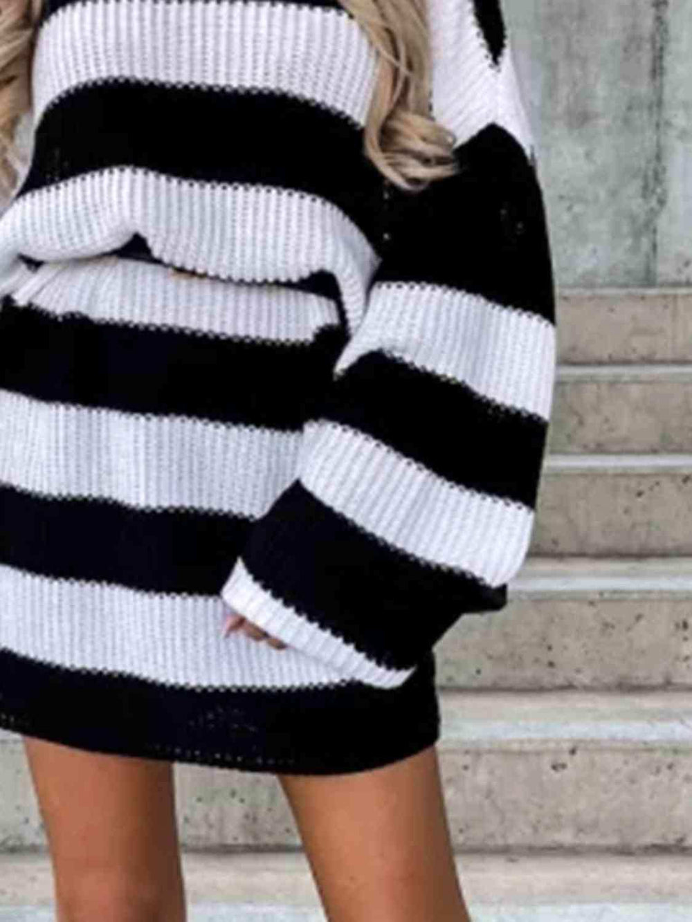Striped Turtleneck Sweater Dress - Trendsi - Flyclothing LLC