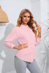 Mock Neck Buttoned Long Sleeve Shirt - Trendsi
