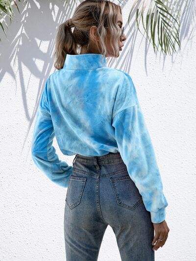 Tie-Dye Quarter Zip Dropped Shoulder Sweatshirt - Trendsi - Flyclothing LLC