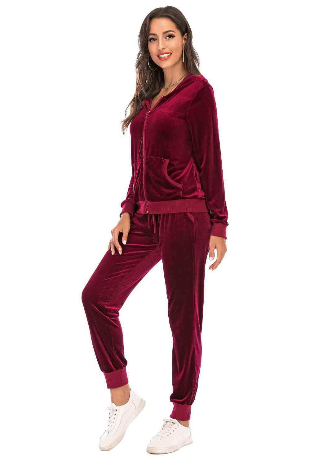 Zip-Up Hooded Jacket and Pants Set - Trendsi - Flyclothing LLC