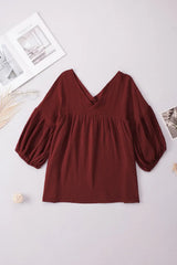 Dropped Shoulder V-Neck Blouse - Trendsi - Flyclothing LLC