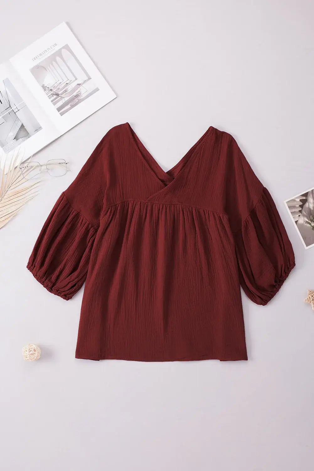 Dropped Shoulder V-Neck Blouse - Trendsi - Flyclothing LLC