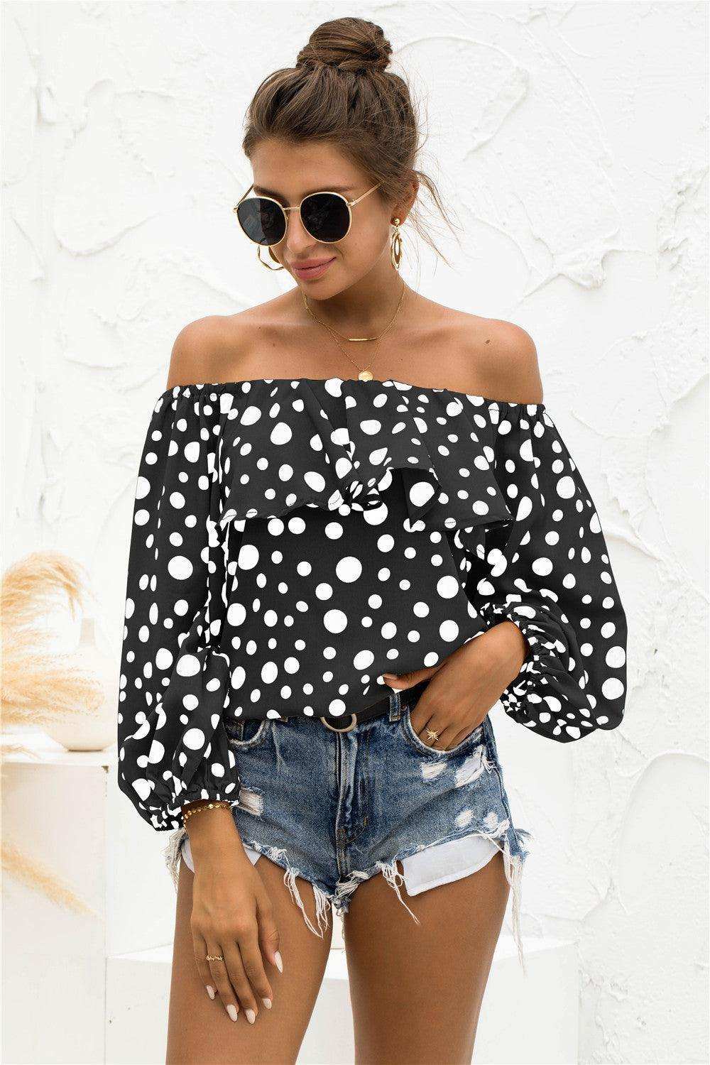 Polka Dot Off-Shoulder Layered Blouse - Trendsi - Flyclothing LLC